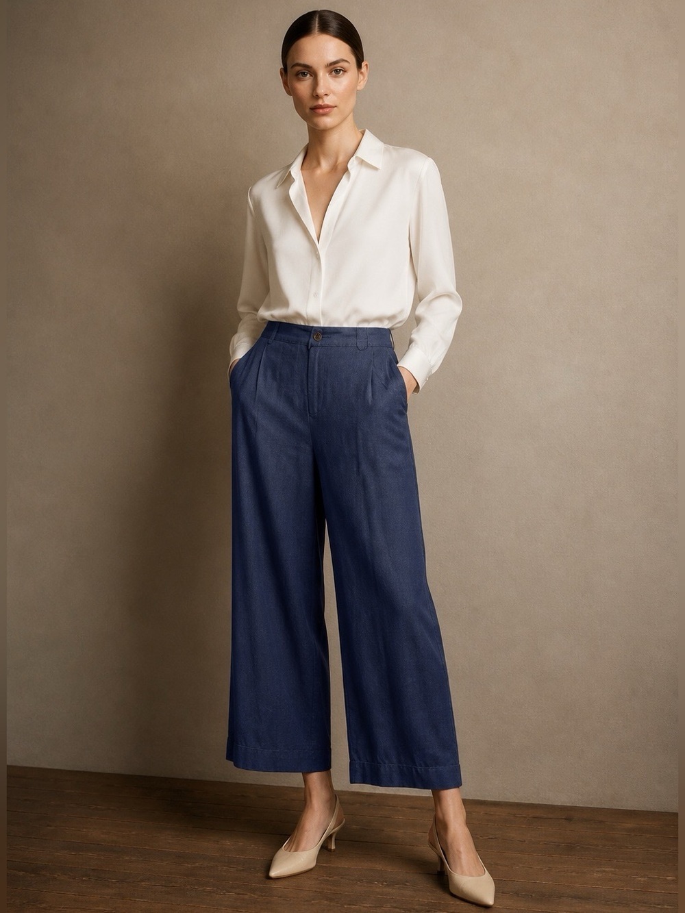 ModCloth Cotton Linen Crop Pants Medium Casual Workwear Coastal Nautical Beachy